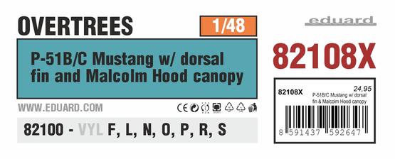 P-51B/C Mustang s hřbetním stabilizátorem a překrytem kabiny Malcolm Hood OVERTREES. 1/48 